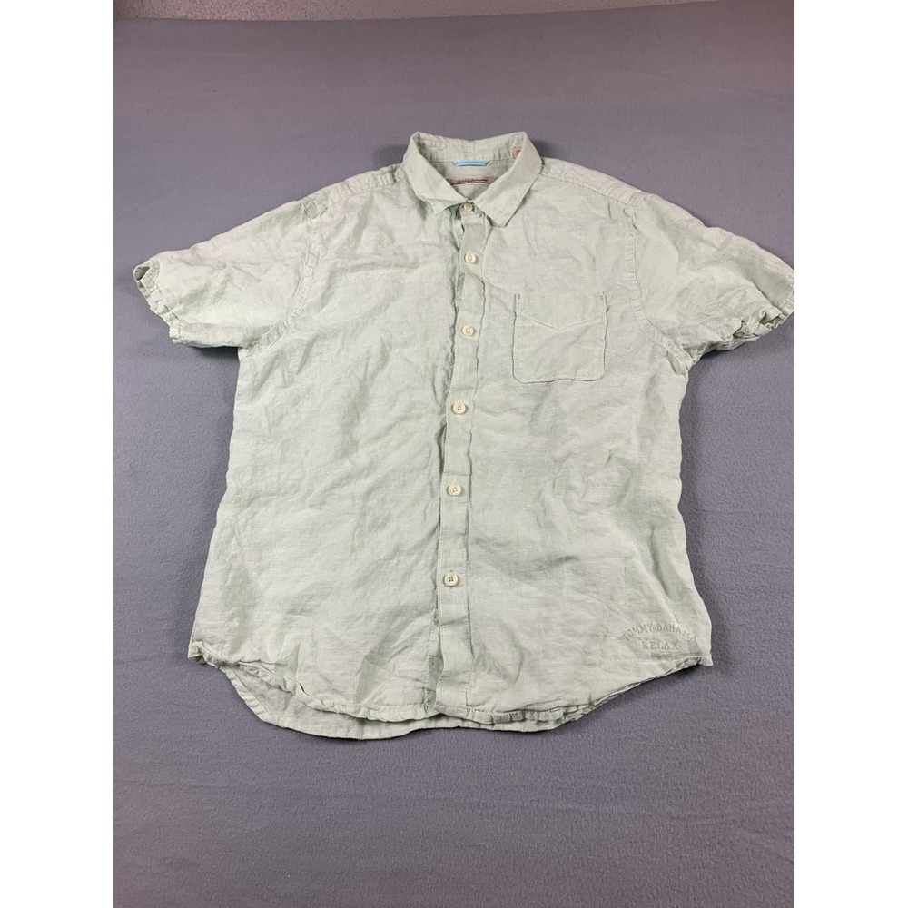 Tommy Bahama Shirt Mens Large Linen Short Sleeve Button Up Relaxed Fit Casual